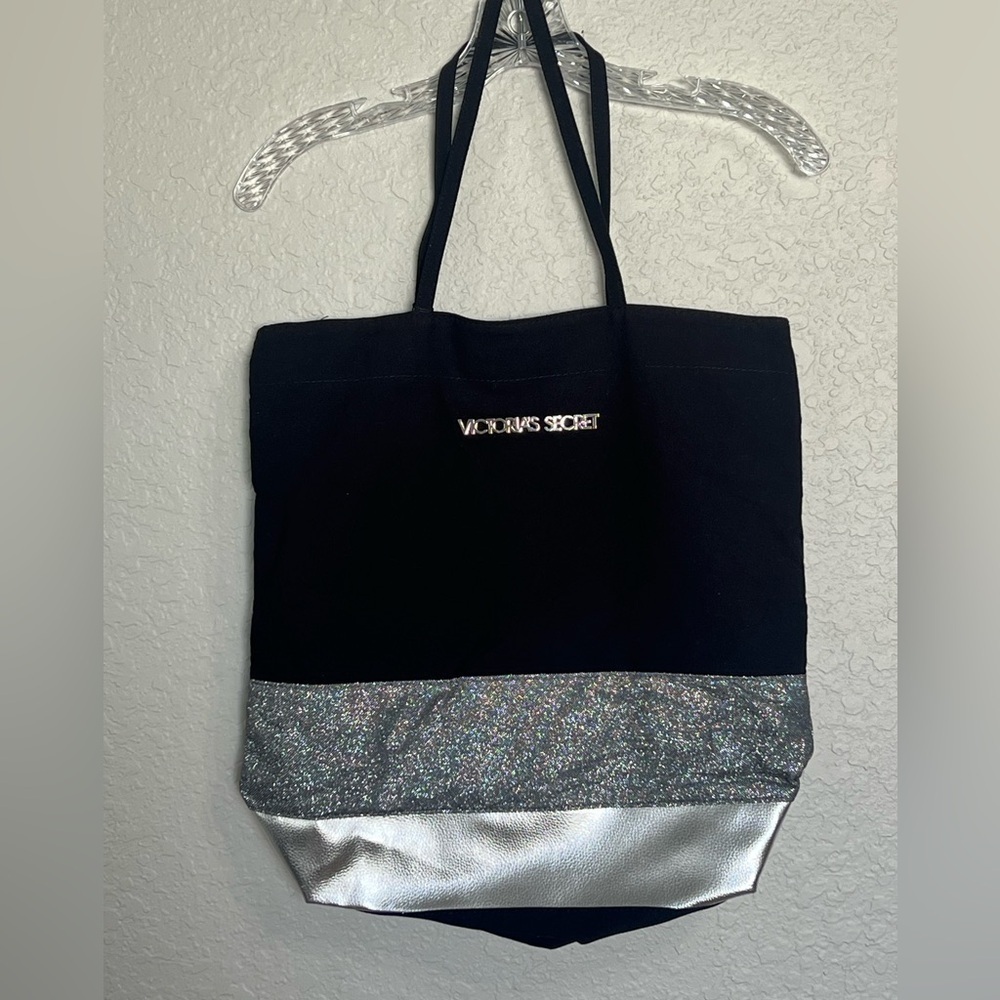 Victoria's Secret Black Tote with Silver Glitter Accent